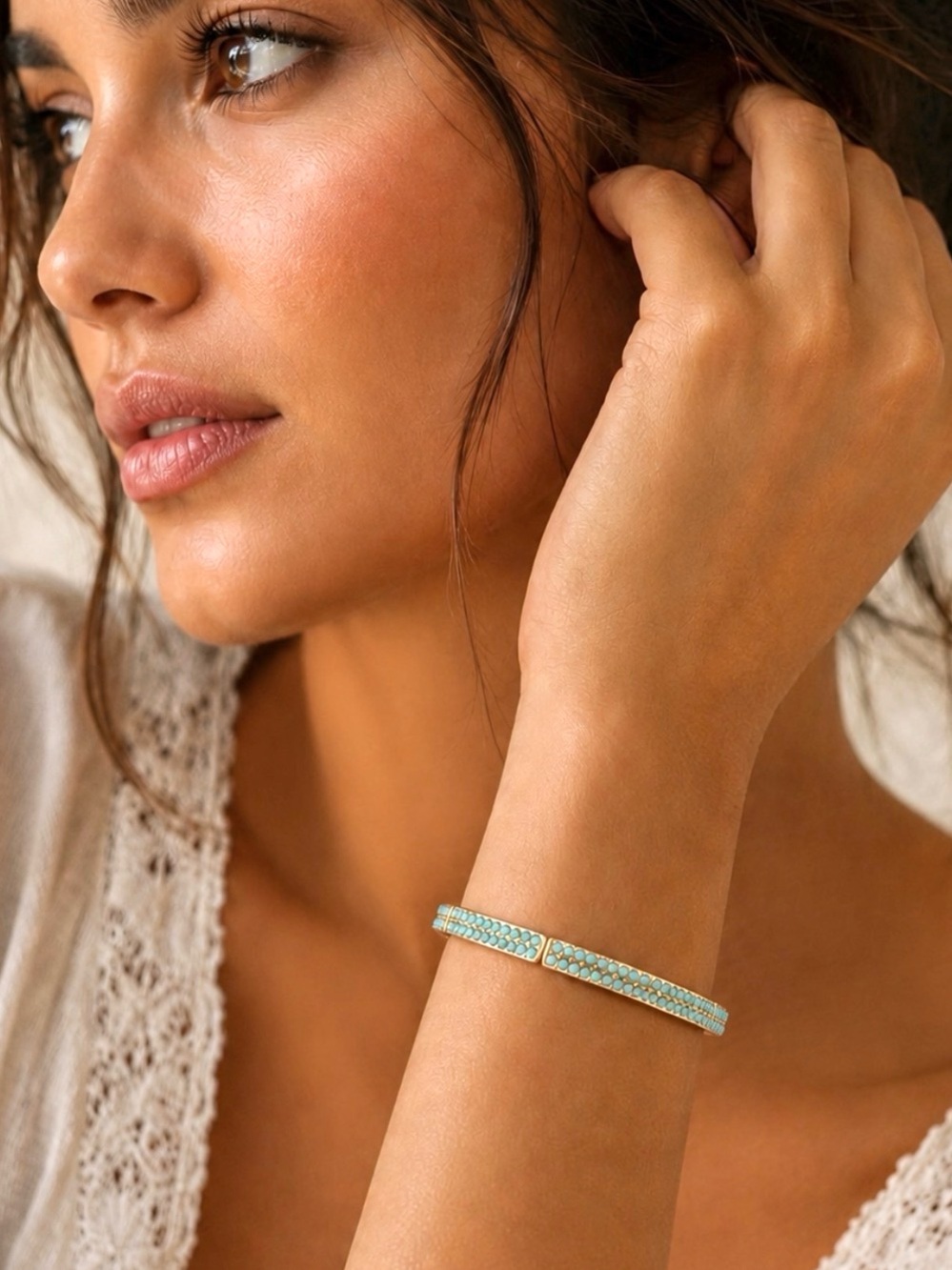 Chic Gold Plated Adjustable Turquoise Green Rhinestone Bracelet